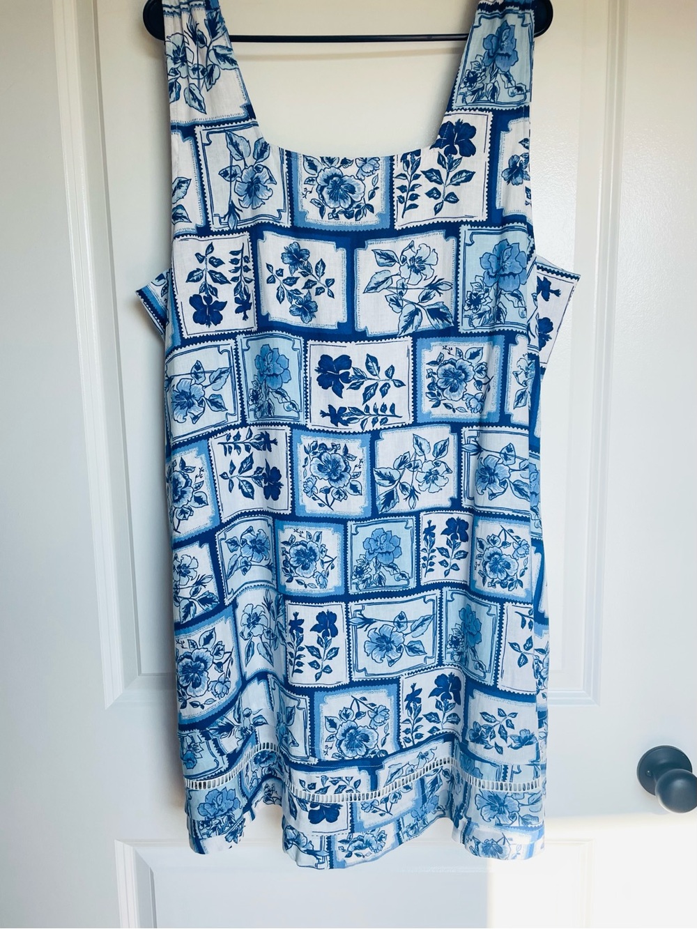 Joie Blue and White Floral Square-Print Mini Dress